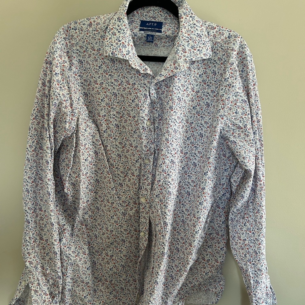 APT. 9 Premier Flex Men’s Floral Button-Down | Size L | Red + Blue Floral Print
